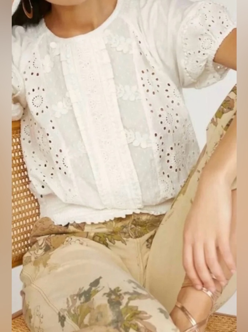 Porridge by Anthropologie White Eyelet Cut Out Back Detail Cotton Blouse -Size M - Picture 1 of 7